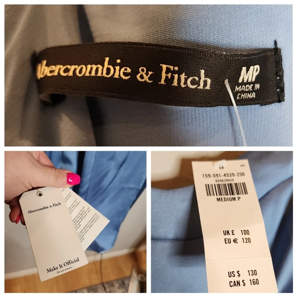 NWT Abercrombie Camille Blue Satin Smocked‎ Sleeveless Midi Dress Size MP